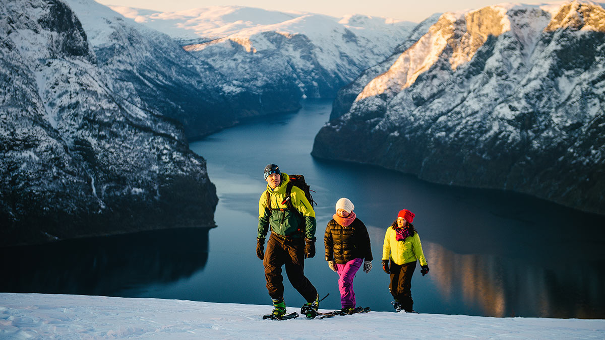 snowshoe hiking with views of the aurlandsfjord